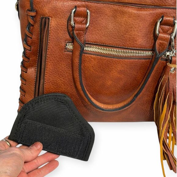 LADY CONCEAL Women’s Brown Concealed-Carry Leather Tote Bag - Picture 4 of 8